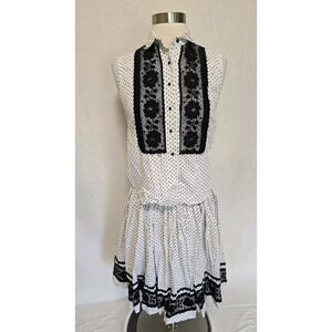 Womens 1950s Vintage Matching Skirt Tank Top Set White Black Print